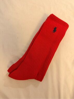 Polo by Ralph Lauren Red Ribbed Crew Socks with Navy Pony